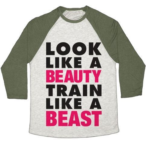 Virgin Teez  Baseball Tee Unisex Tri-Blend Baseball Tee / small / Oatmeal / Moss LOOK LIKE A BEAUTY, TRAIN LIKE A BEAST UNISEX TRI-BLEND BASEBALL TEE