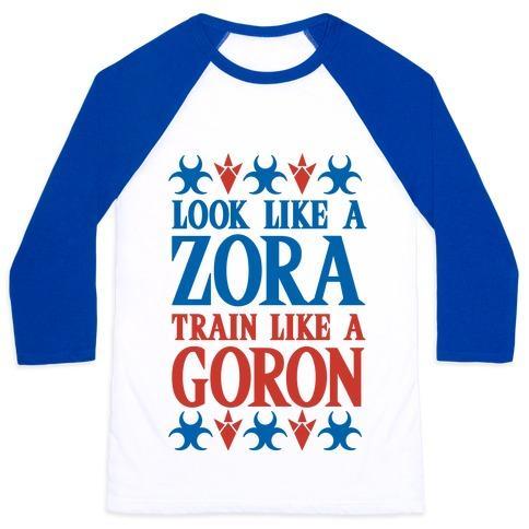 Virgin Teez  Baseball Tee Unisex Classic Baseball Tee / x-small / White/Blue LOOK LIKE A ZORA TRAIN LIKE A GORON UNISEX CLASSIC BASEBALL TEE