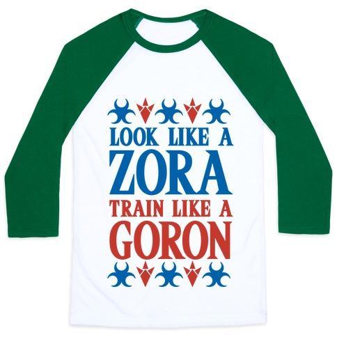 Virgin Teez  Baseball Tee Unisex Classic Baseball Tee / x-small / White/Dark Green LOOK LIKE A ZORA TRAIN LIKE A GORON UNISEX CLASSIC BASEBALL TEE