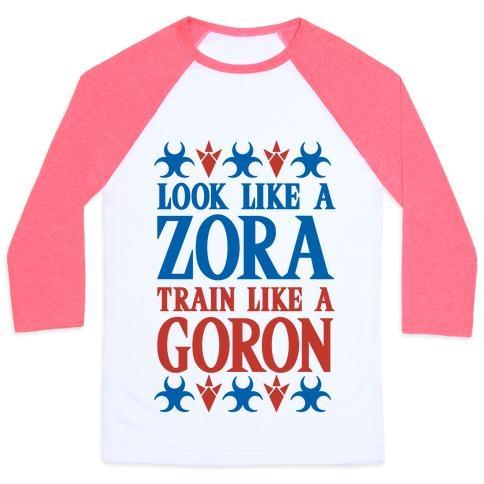 Virgin Teez  Baseball Tee Unisex Classic Baseball Tee / x-small / White/Neon Pink LOOK LIKE A ZORA TRAIN LIKE A GORON UNISEX CLASSIC BASEBALL TEE