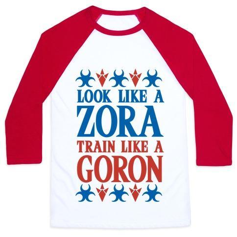 Virgin Teez  Baseball Tee Unisex Classic Baseball Tee / x-small / White/Red LOOK LIKE A ZORA TRAIN LIKE A GORON UNISEX CLASSIC BASEBALL TEE