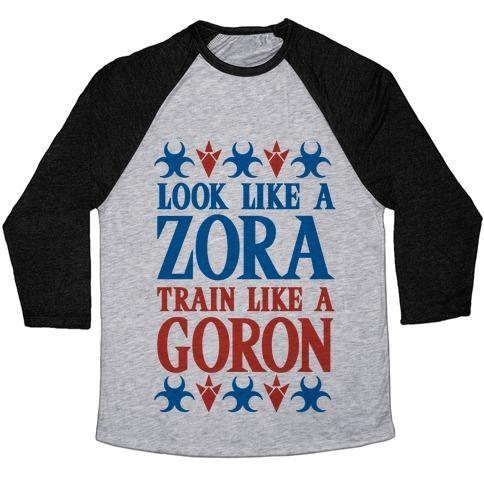 Virgin Teez  Baseball Tee Unisex Tri-Blend Baseball Tee / small / Athletic Gray / Black LOOK LIKE A ZORA TRAIN LIKE A GORON UNISEX TRI-BLEND BASEBALL TEE