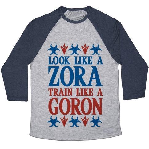 Virgin Teez  Baseball Tee Unisex Tri-Blend Baseball Tee / small / Athletic Gray / Navy LOOK LIKE A ZORA TRAIN LIKE A GORON UNISEX TRI-BLEND BASEBALL TEE