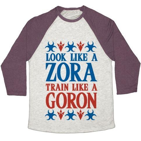 Virgin Teez  Baseball Tee Unisex Tri-Blend Baseball Tee / small / Oatmeal / Maroon LOOK LIKE A ZORA TRAIN LIKE A GORON UNISEX TRI-BLEND BASEBALL TEE