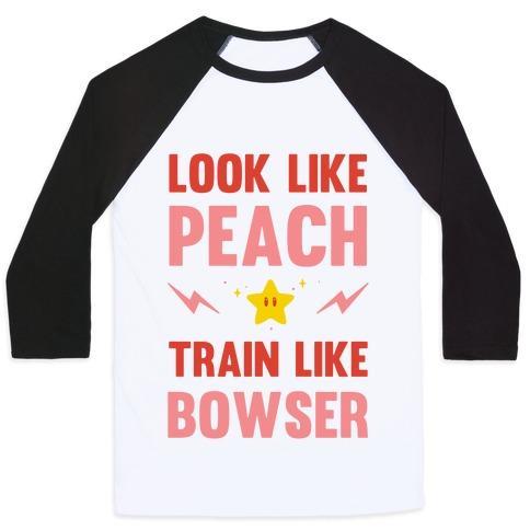 Virgin Teez  Baseball Tee Unisex Classic Baseball Tee / x-small / White/Black LOOK LIKE PEACH TRAIN LIKE BOWSER UNISEX CLASSIC BASEBALL TEE