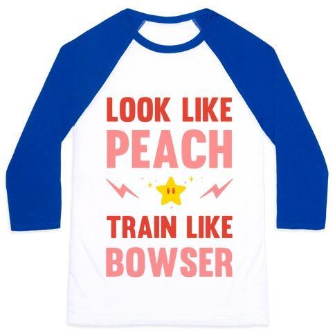 Virgin Teez  Baseball Tee Unisex Classic Baseball Tee / x-small / White/Blue LOOK LIKE PEACH TRAIN LIKE BOWSER UNISEX CLASSIC BASEBALL TEE