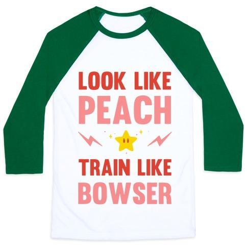 Virgin Teez  Baseball Tee Unisex Classic Baseball Tee / x-small / White/Dark Green LOOK LIKE PEACH TRAIN LIKE BOWSER UNISEX CLASSIC BASEBALL TEE