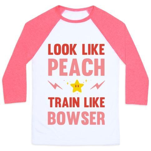 Virgin Teez  Baseball Tee Unisex Classic Baseball Tee / x-small / White/Neon Pink LOOK LIKE PEACH TRAIN LIKE BOWSER UNISEX CLASSIC BASEBALL TEE