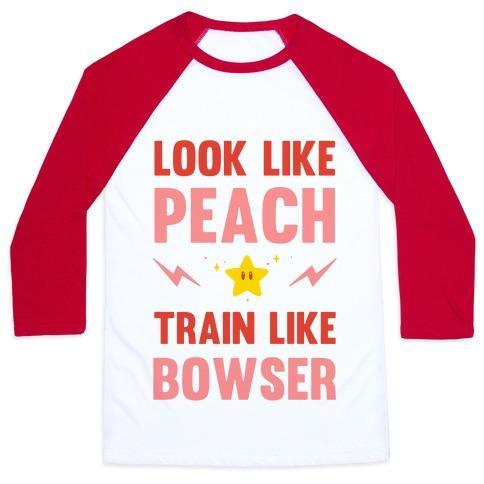 Virgin Teez  Baseball Tee Unisex Classic Baseball Tee / x-small / White/Red LOOK LIKE PEACH TRAIN LIKE BOWSER UNISEX CLASSIC BASEBALL TEE