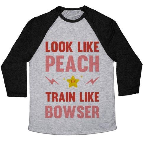 Virgin Teez  Baseball Tee Unisex Tri-Blend Baseball Tee / small / Athletic Gray / Black LOOK LIKE PEACH TRAIN LIKE BOWSER UNISEX TRI-BLEND BASEBALL TEE