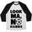 Virgin Teez  Baseball Tee Unisex Tri-Blend Baseball Tee / small / Oatmeal / Black LOOK MA, NO HANDS (SOCCER) UNISEX TRI-BLEND BASEBALL TEE