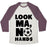 Virgin Teez  Baseball Tee Unisex Tri-Blend Baseball Tee / small / Oatmeal / Maroon LOOK MA, NO HANDS (SOCCER) UNISEX TRI-BLEND BASEBALL TEE
