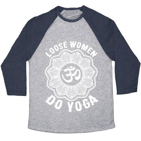 Virgin Teez  Baseball Tee Unisex Tri-Blend Baseball Tee / small / Athletic Gray / Navy LOOSE WOMEN DO YOGA UNISEX TRI-BLEND BASEBALL TEE