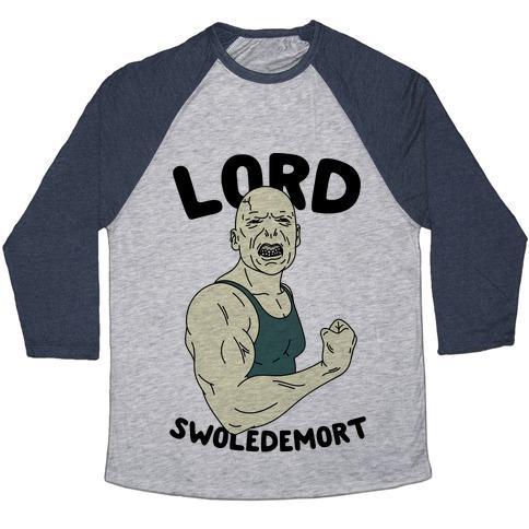 Virgin Teez  Baseball Tee Unisex Tri-Blend Baseball Tee / small / Athletic Gray / Navy LORD SWOLEDEMORT UNISEX TRI-BLEND BASEBALL TEE