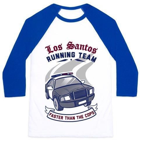 Virgin Teez  Baseball Tee Unisex Classic Baseball Tee / x-small / White/Blue LOS SANTOS RUNNING TEAM UNISEX CLASSIC BASEBALL TEE