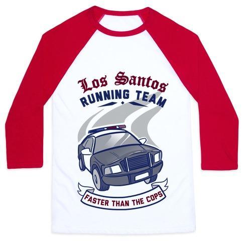 Virgin Teez  Baseball Tee Unisex Classic Baseball Tee / x-small / White/Red LOS SANTOS RUNNING TEAM UNISEX CLASSIC BASEBALL TEE