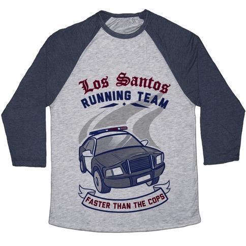 Virgin Teez  Baseball Tee Unisex Tri-Blend Baseball Tee / small / Athletic Gray / Navy LOS SANTOS RUNNING TEAM UNISEX TRI-BLEND BASEBALL TEE