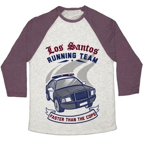 Virgin Teez  Baseball Tee Unisex Tri-Blend Baseball Tee / small / Oatmeal / Maroon LOS SANTOS RUNNING TEAM UNISEX TRI-BLEND BASEBALL TEE