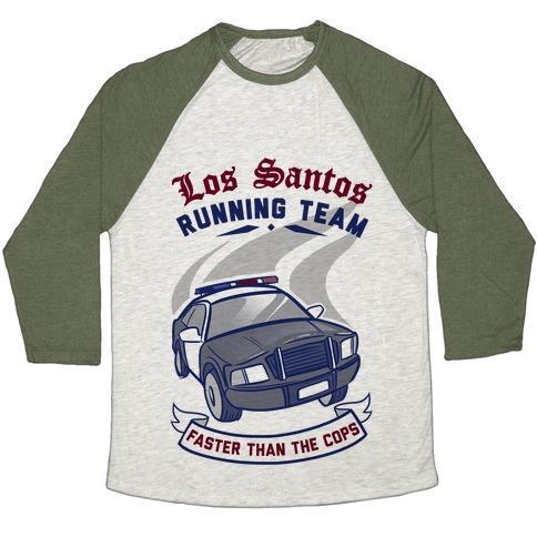 Virgin Teez  Baseball Tee Unisex Tri-Blend Baseball Tee / small / Oatmeal / Moss LOS SANTOS RUNNING TEAM UNISEX TRI-BLEND BASEBALL TEE