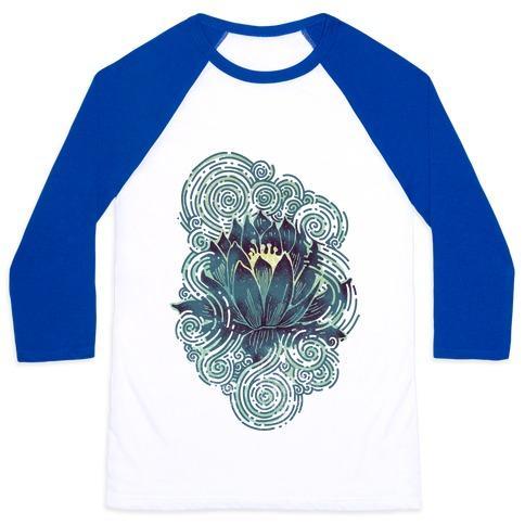 Virgin Teez  Baseball Tee Unisex Classic Baseball Tee / x-small / White/Blue LOTUS FLOWER UNISEX CLASSIC BASEBALL TEE