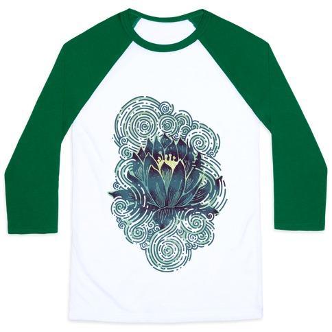 Virgin Teez  Baseball Tee Unisex Classic Baseball Tee / x-small / White/Dark Green LOTUS FLOWER UNISEX CLASSIC BASEBALL TEE