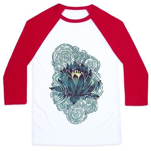 Virgin Teez  Baseball Tee Unisex Classic Baseball Tee / x-small / White/Red LOTUS FLOWER UNISEX CLASSIC BASEBALL TEE