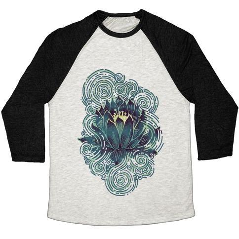 Virgin Teez  Baseball Tee Unisex Tri-Blend Baseball Tee / small / Oatmeal / Black LOTUS FLOWER UNISEX TRI-BLEND BASEBALL TEE