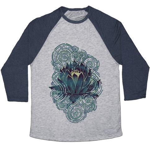 Virgin Teez  Baseball Tee Unisex Tri-Blend Baseball Tee / small / Athletic Gray / Navy LOTUS FLOWER UNISEX TRI-BLEND BASEBALL TEE