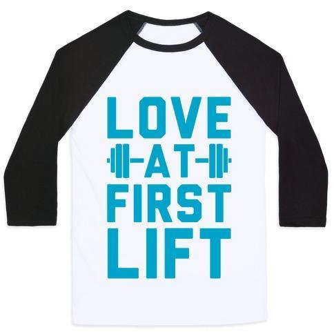 Virgin Teez  Baseball Tee Unisex Classic Baseball Tee / x-small / White/Black LOVE AT FIRST LIFT UNISEX CLASSIC BASEBALL TEE