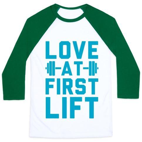 Virgin Teez  Baseball Tee Unisex Classic Baseball Tee / x-small / White/Dark Green LOVE AT FIRST LIFT UNISEX CLASSIC BASEBALL TEE