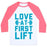 Virgin Teez  Baseball Tee Unisex Classic Baseball Tee / x-small / White/Neon Pink LOVE AT FIRST LIFT UNISEX CLASSIC BASEBALL TEE