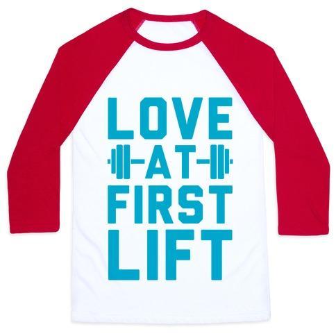 Virgin Teez  Baseball Tee Unisex Classic Baseball Tee / x-small / White/Red LOVE AT FIRST LIFT UNISEX CLASSIC BASEBALL TEE