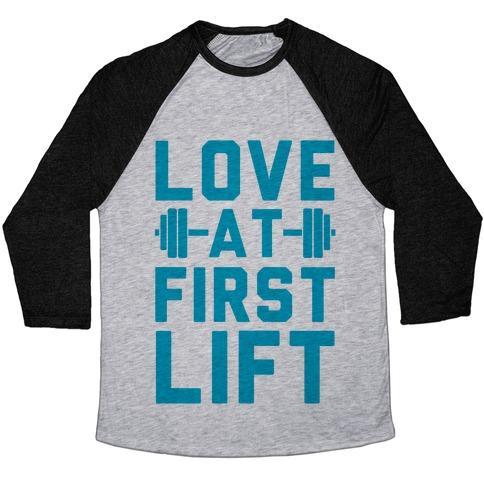 Virgin Teez  Baseball Tee Unisex Tri-Blend Baseball Tee / small / Athletic Gray / Black LOVE AT FIRST LIFT UNISEX TRI-BLEND BASEBALL TEE