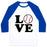 Virgin Teez  Baseball Tee Unisex Classic Baseball Tee / x-small / White/Blue LOVE BASEBALL UNISEX CLASSIC BASEBALL TEE