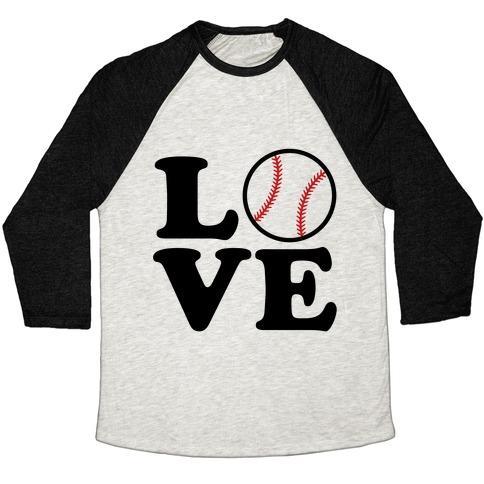 Virgin Teez  Baseball Tee Unisex Tri-Blend Baseball Tee / small / Oatmeal / Black LOVE BASEBALL UNISEX TRI-BLEND BASEBALL TEE