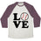 Virgin Teez  Baseball Tee Unisex Tri-Blend Baseball Tee / small / Oatmeal / Maroon LOVE BASEBALL UNISEX TRI-BLEND BASEBALL TEE