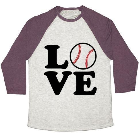 Virgin Teez  Baseball Tee Unisex Tri-Blend Baseball Tee / small / Oatmeal / Maroon LOVE BASEBALL UNISEX TRI-BLEND BASEBALL TEE