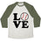 Virgin Teez  Baseball Tee Unisex Tri-Blend Baseball Tee / small / Oatmeal / Moss LOVE BASEBALL UNISEX TRI-BLEND BASEBALL TEE