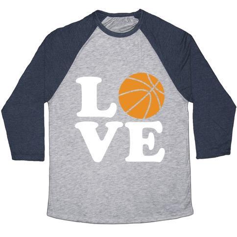 Virgin Teez  Baseball Tee Unisex Tri-Blend Baseball Tee / small / Athletic Gray / Navy LOVE BASKETBALL UNISEX TRI-BLEND BASEBALL TEE