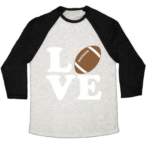 Virgin Teez  Baseball Tee Unisex Tri-Blend Baseball Tee / small / Oatmeal / Black LOVE FOOTBALL UNISEX TRI-BLEND BASEBALL TEE