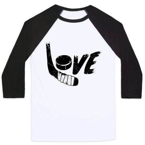 Virgin Teez  Baseball Tee Unisex Classic Baseball Tee / x-small / White/Black LOVE HOCKEY (DISTRESSED) UNISEX CLASSIC BASEBALL TEE