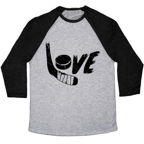 Virgin Teez  Baseball Tee Unisex Tri-Blend Baseball Tee / small / Athletic Gray / Black LOVE HOCKEY (DISTRESSED) UNISEX TRI-BLEND BASEBALL TEE
