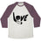Virgin Teez  Baseball Tee Unisex Tri-Blend Baseball Tee / small / Oatmeal / Maroon LOVE HOCKEY (DISTRESSED) UNISEX TRI-BLEND BASEBALL TEE