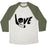 Virgin Teez  Baseball Tee Unisex Tri-Blend Baseball Tee / small / Oatmeal / Moss LOVE HOCKEY (DISTRESSED) UNISEX TRI-BLEND BASEBALL TEE
