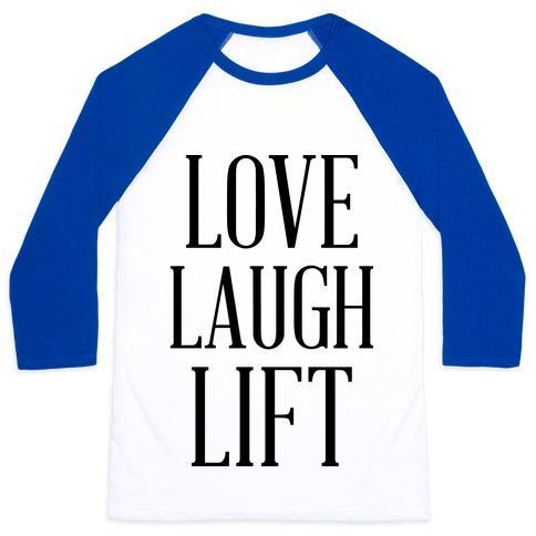Virgin Teez  Baseball Tee Unisex Classic Baseball Tee / x-small / White/Blue LOVE LAUGH LIFT UNISEX CLASSIC BASEBALL TEE