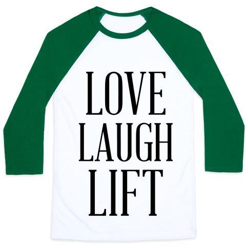 Virgin Teez  Baseball Tee Unisex Classic Baseball Tee / x-small / White/Dark Green LOVE LAUGH LIFT UNISEX CLASSIC BASEBALL TEE