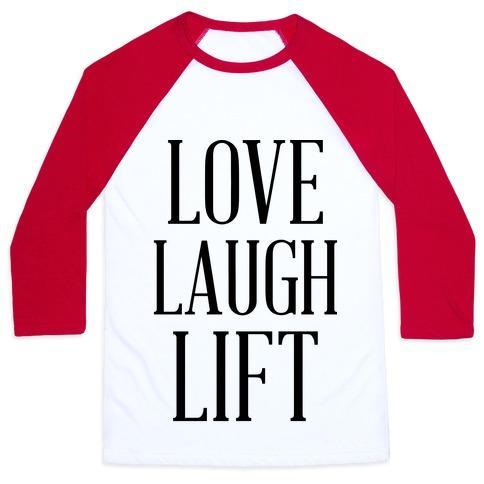 Virgin Teez  Baseball Tee Unisex Classic Baseball Tee / x-small / White/Red LOVE LAUGH LIFT UNISEX CLASSIC BASEBALL TEE