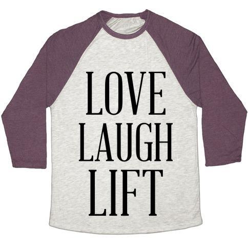 Virgin Teez  Baseball Tee Unisex Tri-Blend Baseball Tee / small / Oatmeal / Maroon LOVE LAUGH LIFT UNISEX TRI-BLEND BASEBALL TEE