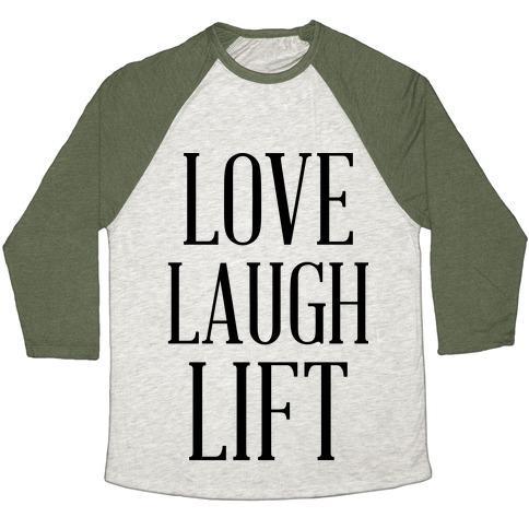 Virgin Teez  Baseball Tee Unisex Tri-Blend Baseball Tee / small / Oatmeal / Moss LOVE LAUGH LIFT UNISEX TRI-BLEND BASEBALL TEE