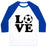 Virgin Teez  Baseball Tee Unisex Classic Baseball Tee / x-small / White/Blue LOVE SOCCER UNISEX CLASSIC BASEBALL TEE